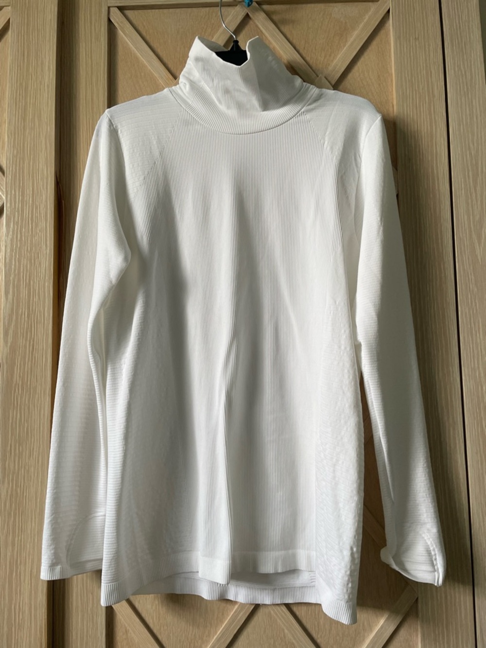 Athleta White Ribbed Turtleneck Long Sleeve Top